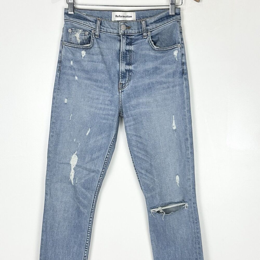 Reformation High Rise Skinny Jeans 27 Light Wash Distressed Minimalist Y2K Denim - Picture 5 of 12